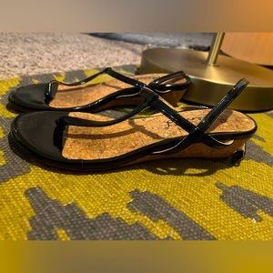 Splendid black kitten wedge sandal